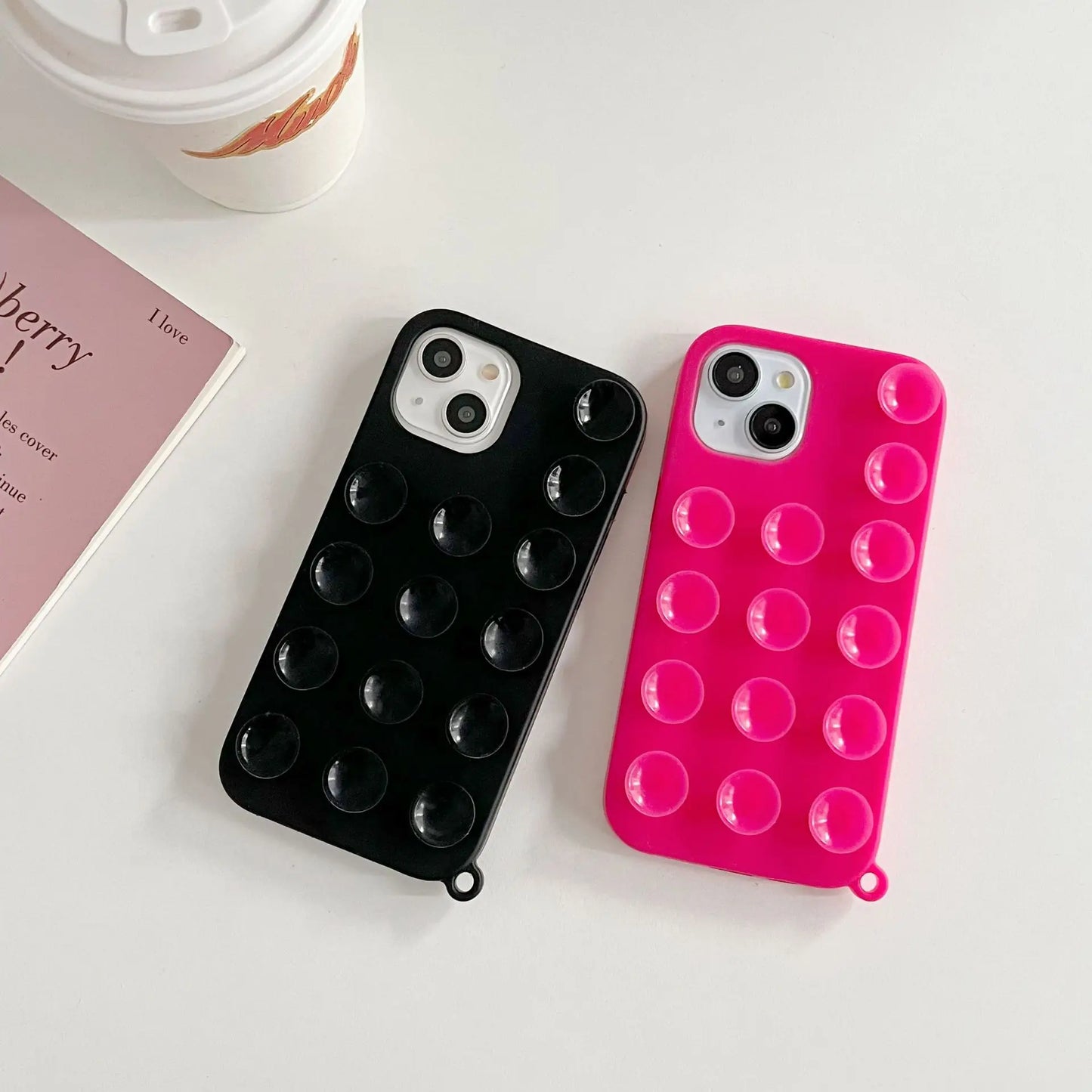 Cute Creative Suction Cup Phone Case For iPhone 15 14 13 12 11 Pro Max INS Extra Gadget Holder Funny Soft Silicone Back Cover