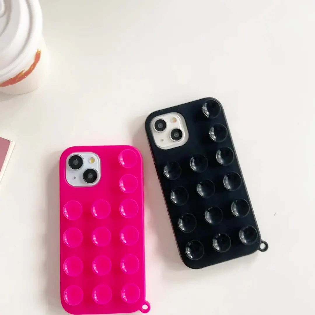 Cute Creative Suction Cup Phone Case For iPhone 15 14 13 12 11 Pro Max INS Extra Gadget Holder Funny Soft Silicone Back Cover