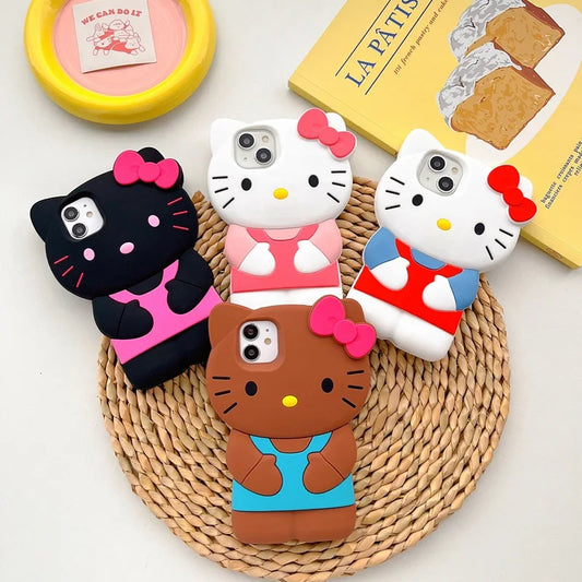 NEW Sanrio Hello Kitty Cartoon 3D Bow Phone Case For iPhone 15 14 13 Pro Max 11 12 13 Pro XR XS MAX Y2K Anti Fall Silicone Case